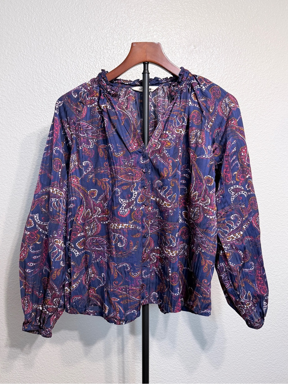 Boden Paisley Button-Down Top Boho Long Sleeve Crinkle Viscose Blouse - US 6